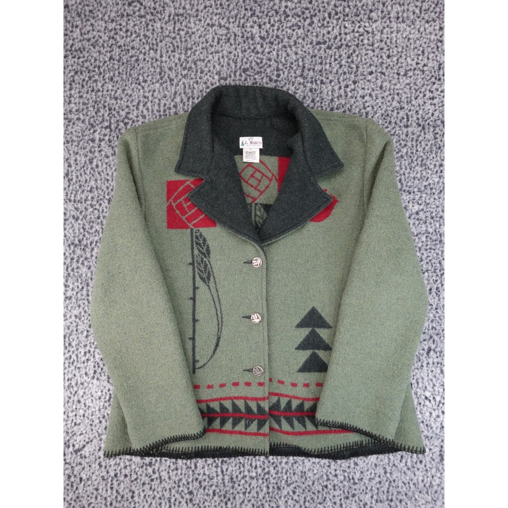 J. Marco Galleries Jacket Womens XL Green Excellent Southwestern Wool Blend USA